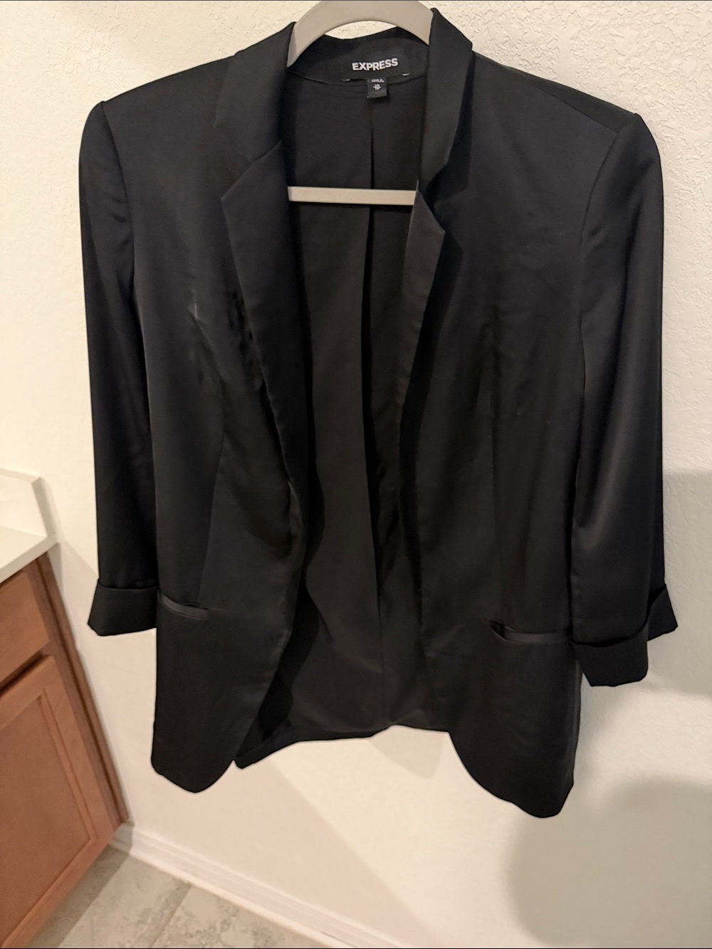 Express Black Open-Front Long Blazer Jacket